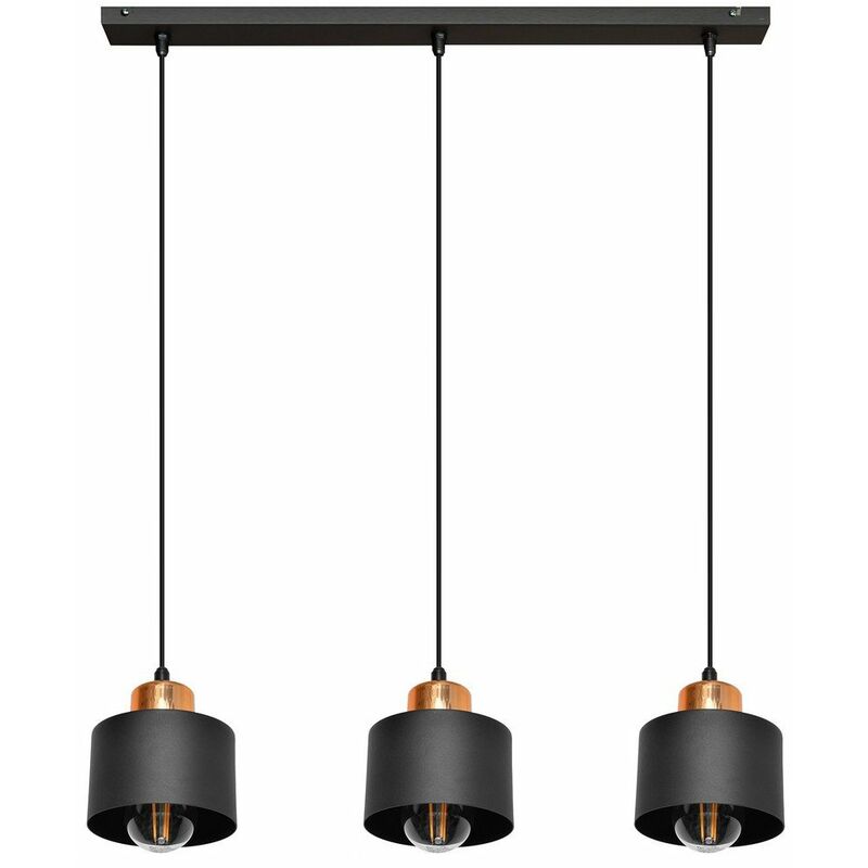 Helam Edison Straight Bar Pendant Ceiling Light Black, Copper 12cm