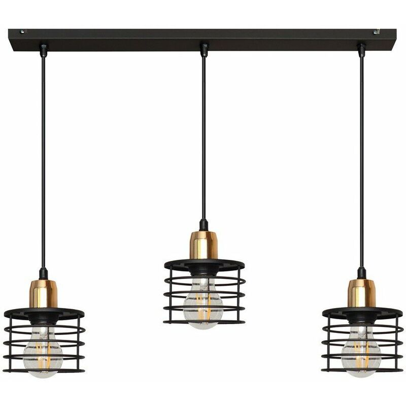 Helam Edison Straight Bar Pendant Ceiling Light Black, Copper 65cm