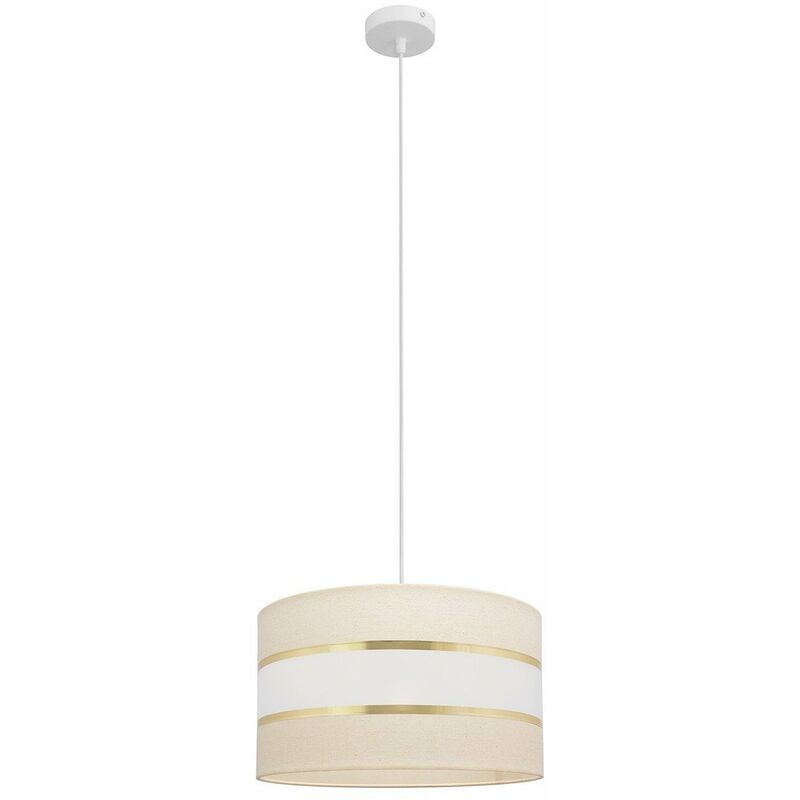 Helen Cylindrical Pendant Ceiling Light Ecru, Gold, White 35cm - Helam