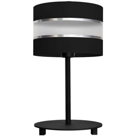 Helam HELEN Lampe de table avec abat-jour rond noir, argent 20cm