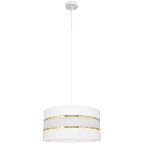 Helam HELEN Plafonnier Suspension Cylindrique Blanc, Or 40cm
