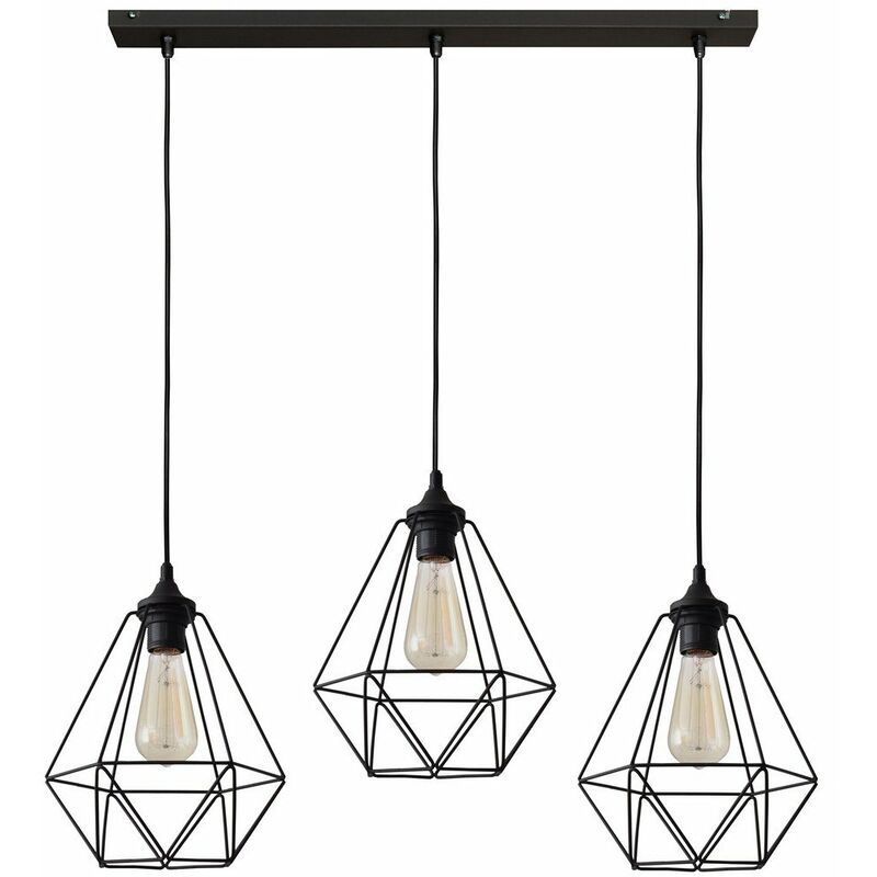 Helam Karo Straight Bar Pendant Ceiling Light Black 78cm