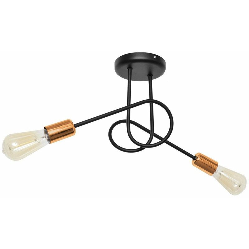 Helam Oxford Multi Arm Semi Flush Ceiling Light Black, Copper 38cm