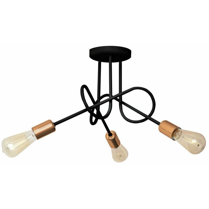 Helam Oxford Multi Arm Semi Flush Ceiling Light Black, Copper 50cm