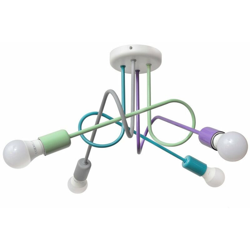 Helam Oxford Multi Arm Semi Flush Ceiling Light Grey, Turquoise, Minth, Violet 44cm