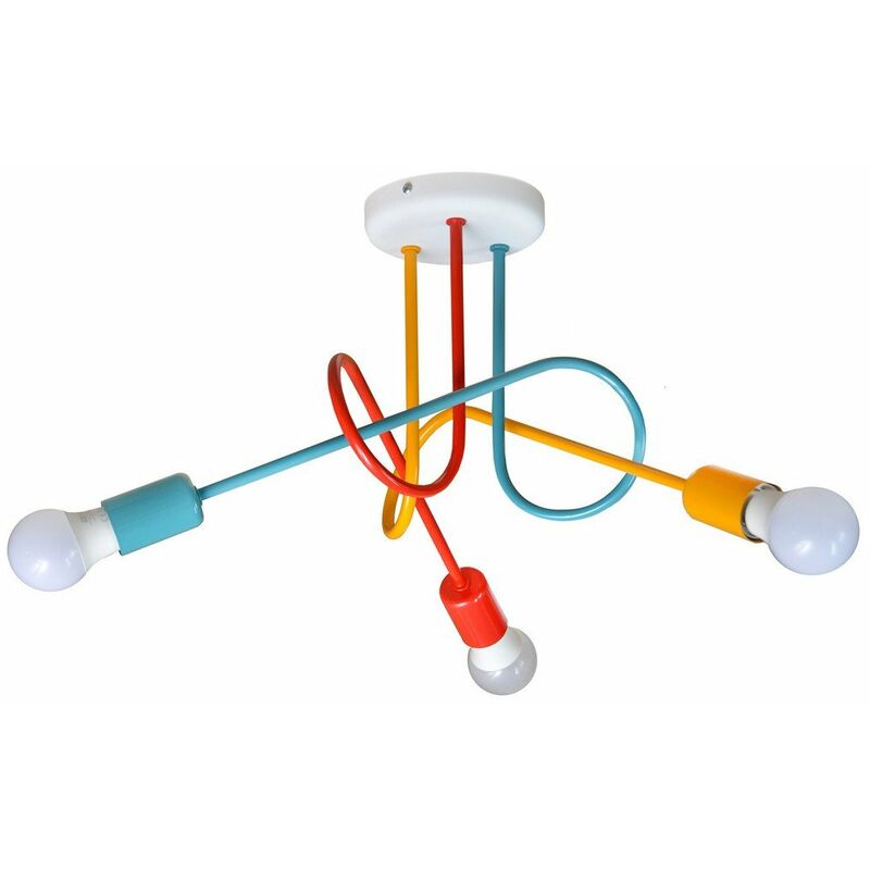 Helam Oxford Multi Arm Semi Flush Ceiling Light Orange, Red, Turquoise 50cm