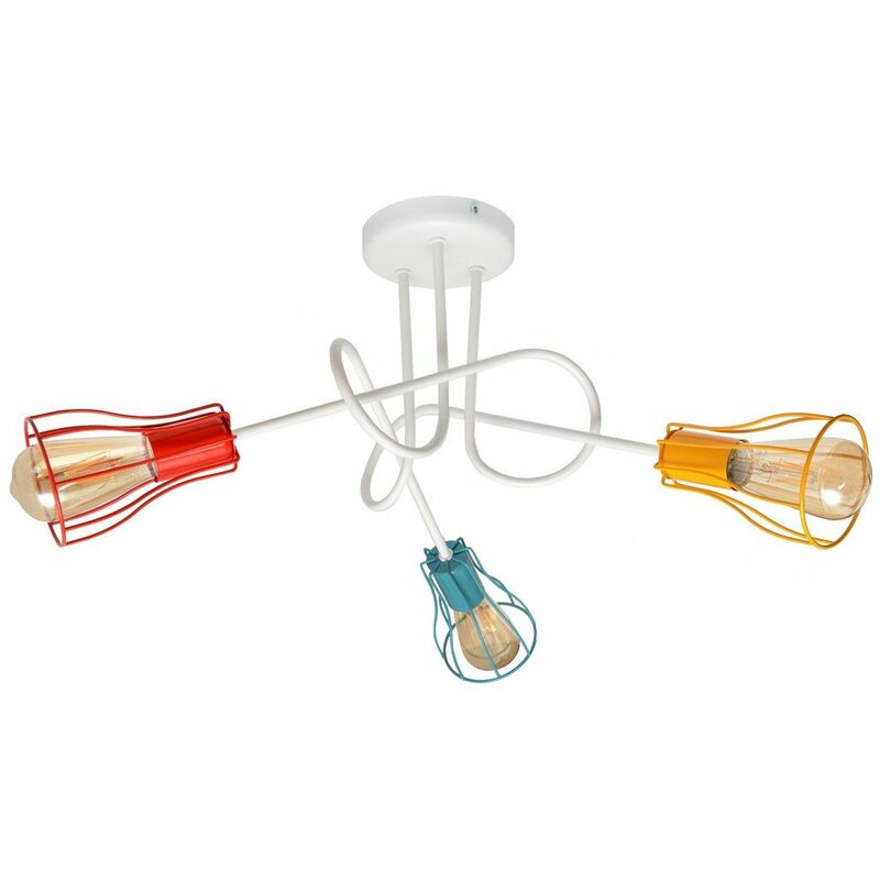 Helam Oxford Multi Arm Semi Flush Ceiling Light White, Orange, Red, Turquoise 64cm