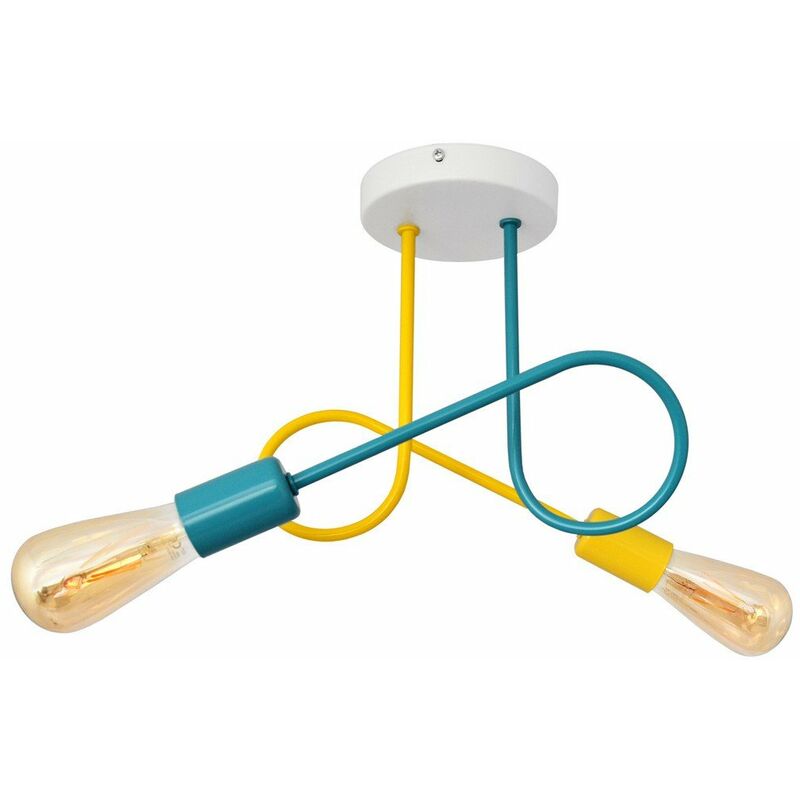 Helam Oxford Multi Arm Semi Flush Ceiling Light White, Yellow, Turquoise 38cm