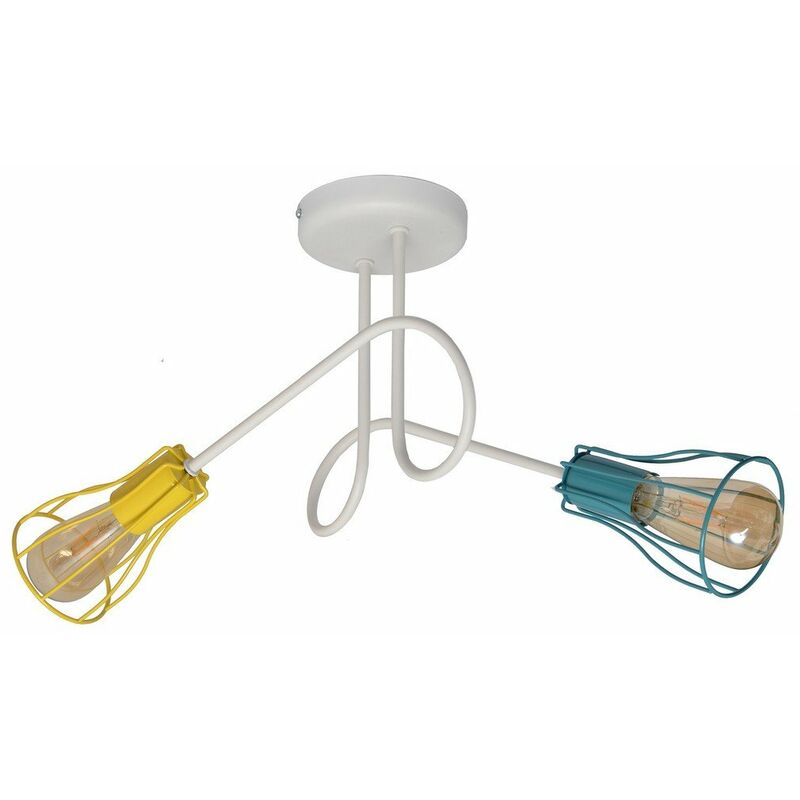 Helam Oxford Multi Arm Semi Flush Ceiling Light White, Yellow, Turquoise 42cm