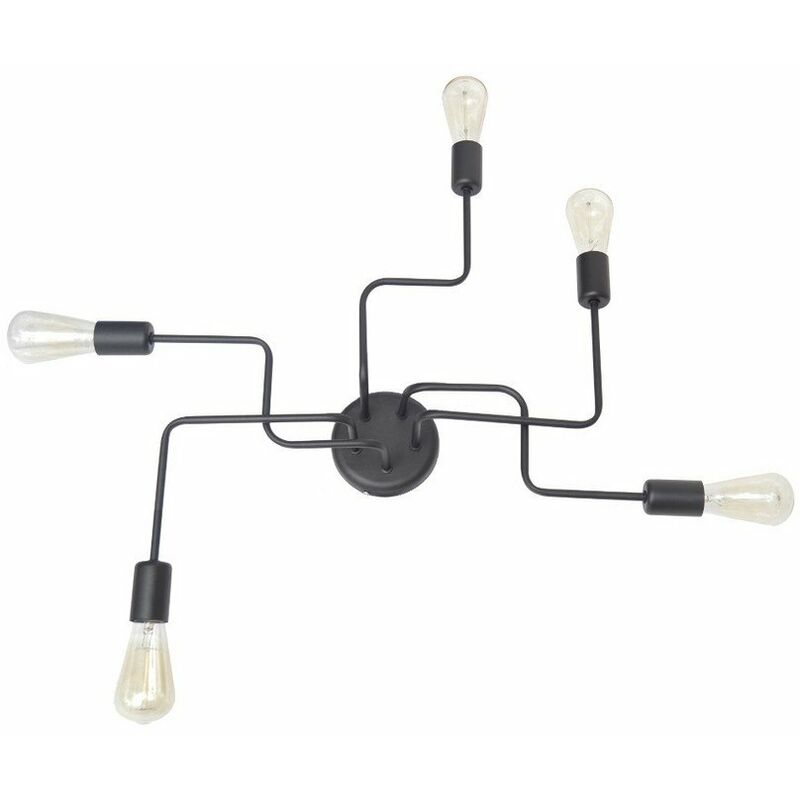 Helam Tube Multi Arm Semi Flush Ceiling Light Black 64cm