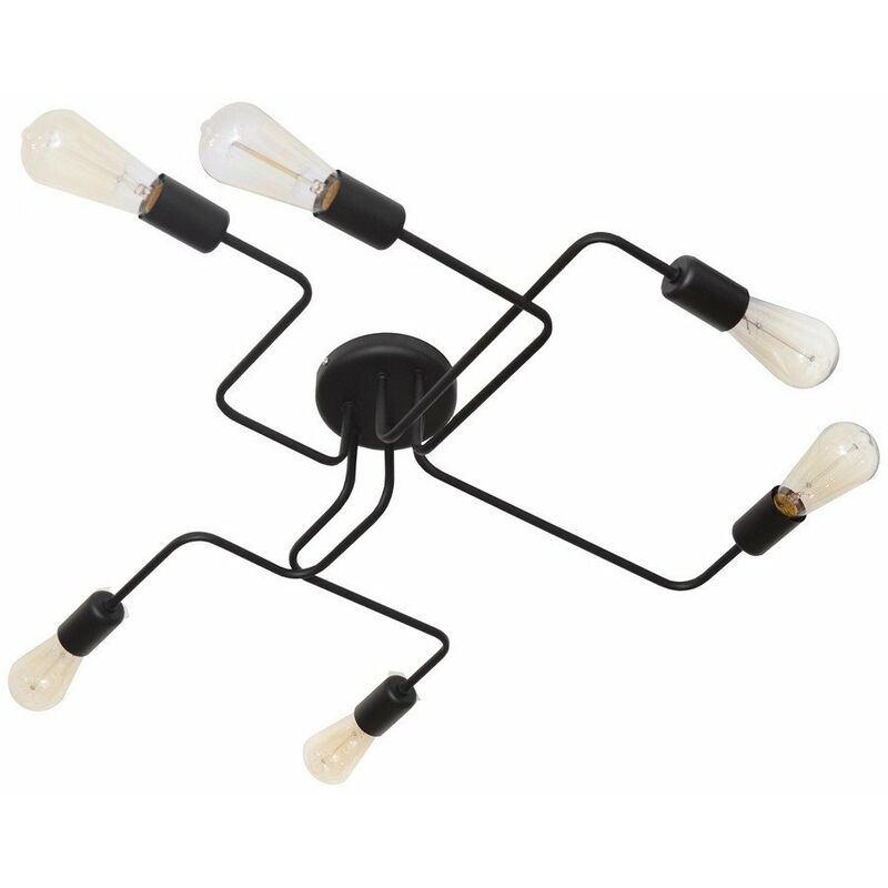 Helam Tube Multi Arm Semi Flush Ceiling Light Black 75cm