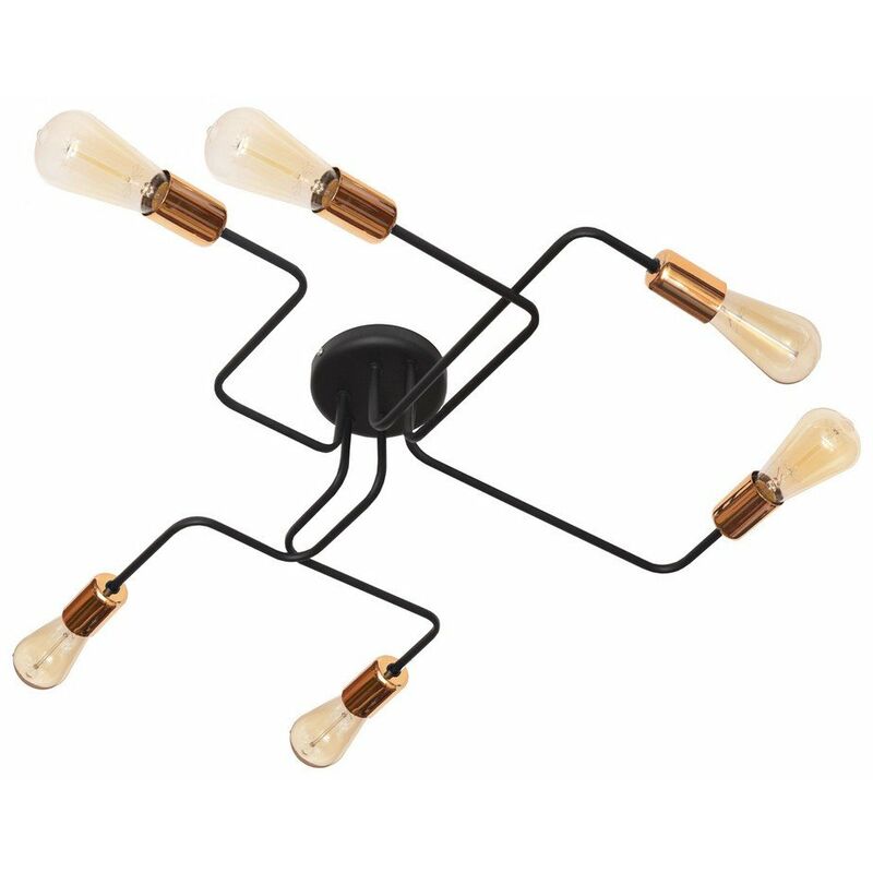 Helam Tube Multi Arm Semi Flush Ceiling Light Black, Copper 75cm