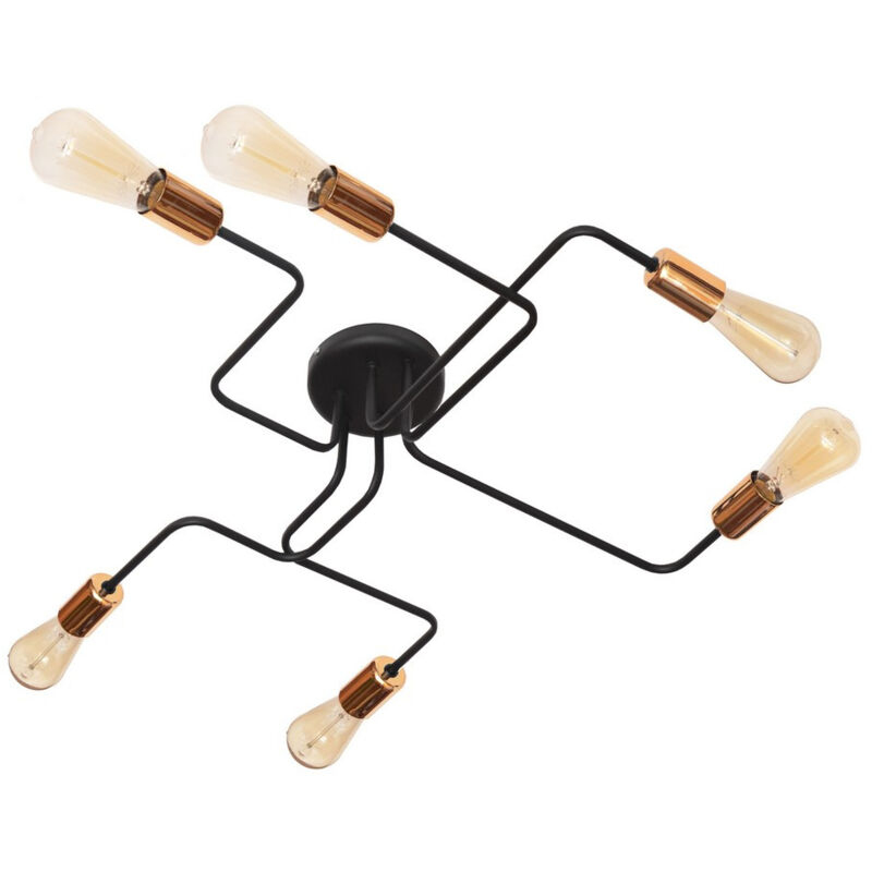 Helam - tube Plafonnier semi-encastré à plusieurs bras noir, cuivre 75 cm