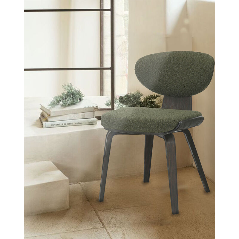 Uniqka - Hele - Chaise en tissu vert et pieds en bois