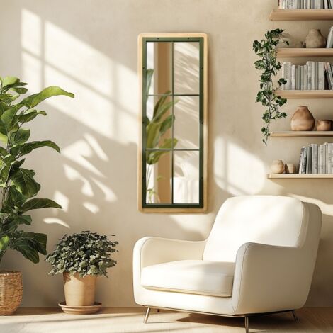 HELENA - Miroir rectangulaire esprit verrière bois pin et métal vert