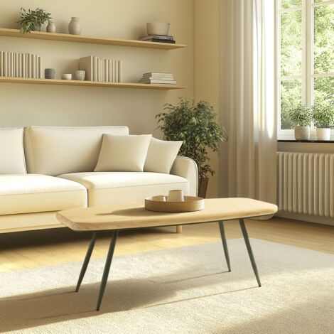 HELENA - Table basse plateau en bois pin pieds scandinaves métal vert