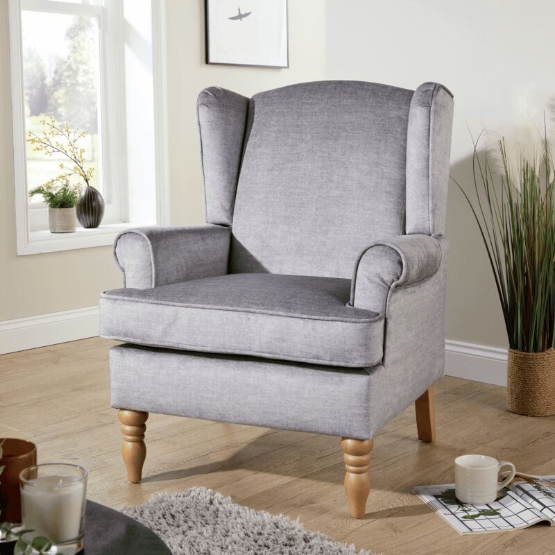 Home Source - Helena Wingback Armchair Occasional Sofa Accent Fabric Chair Seating Wooden Leg