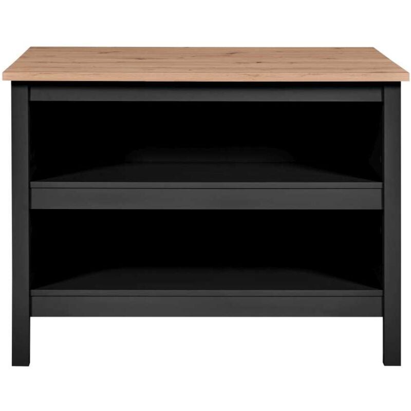Inter Link - Helina buffet îlot de cuisine, 2 tablettes noir,chêne décor.