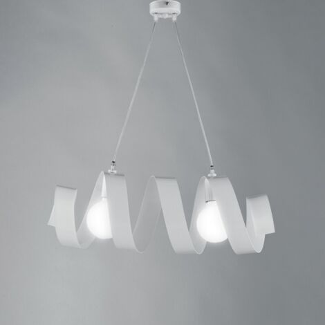 Helix Suspension En Fer Laqué Blanc Brillant Avec Câble Électrique Orientable 2 Lumières L. 54X20 Bl141-2-Bco