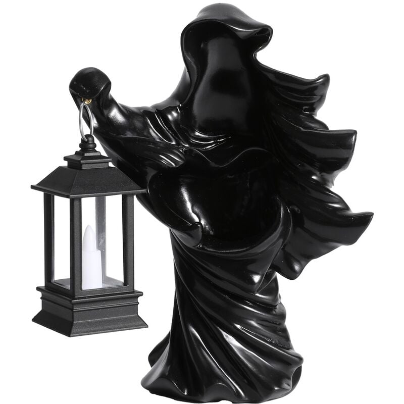 Merkmak - Hell Messenger avec lanterne, le fantome a la recherche de lumiere, lanterne de decoration de sorciere, sculpture fantome en resine