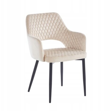 Hellbeige Samt-Steppsessel Furnitex Schwarzes Gestell LOFT