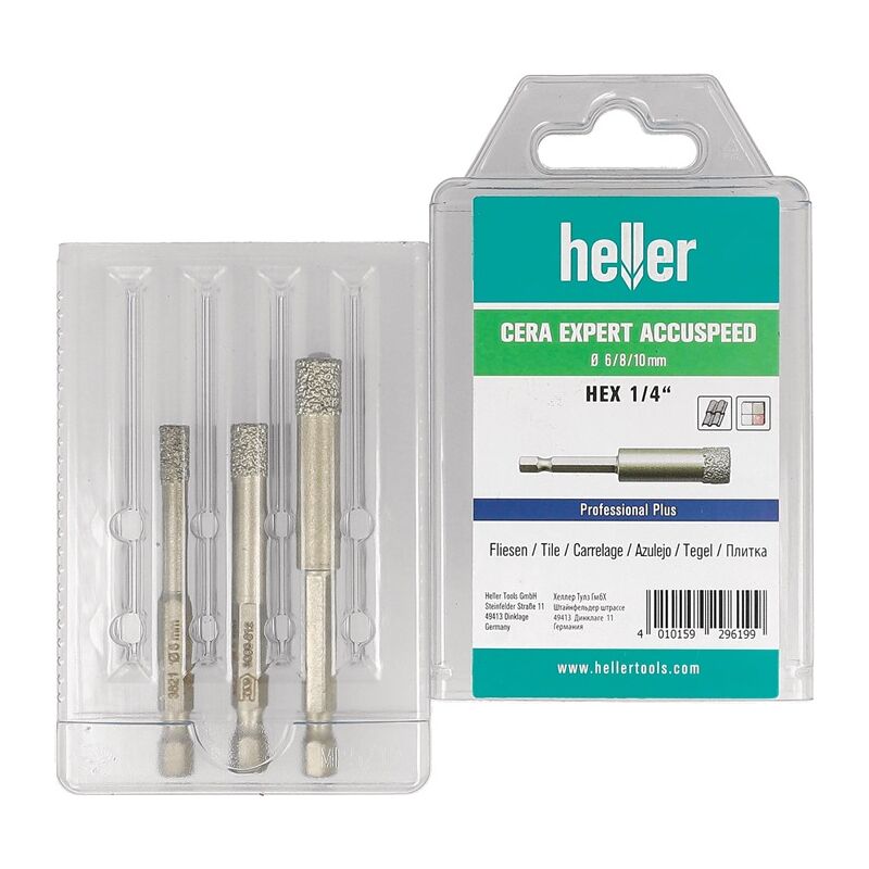 Heller Tools Gmbh - Feinsteinzeugbohrer Cera Expert Accuspeed 3-tlg.D.6,8,10mm Schaft 6-kant HELLER 296199