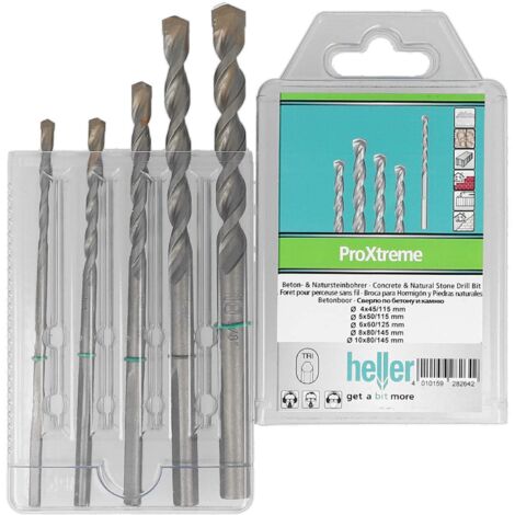 Heller Tools ProXtreme 28264 2 Acciaio Kit punte per calcestruzzo 5 parti 4 mm, 5 mm, 6 mm, 8 mm, 10 mm Alberino triang