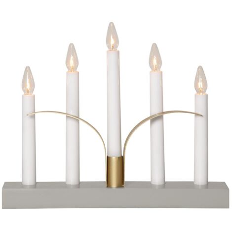 Hellgrauer Kerzenleuchter ,Lilja' mit Golddetails, 5-flammig, austauschbare E10 Leuchtmittel, B 30cm