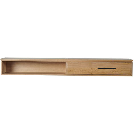 Hellin – Étagère suspendue chêne massif 160 cm – 1 porte coulissante – Niche ouverte 77,5 x 25 x 15 cm – Design moderne élégant