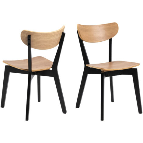 Hellin – Lot de 2 chaises scandinaves en bois massif – Coloris chêne naturel/noir – Hauteur d'assise 42,5 cm – Compatible tables collection LETA