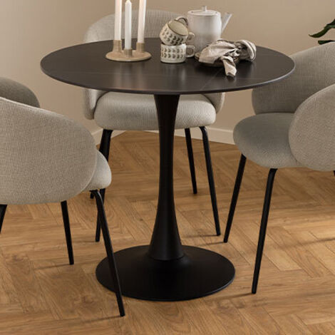 Hellin – Table à manger ronde 90cm en céramique et métal – Pied tulipe époxy structuré – Design élégant pour intérieur moderne