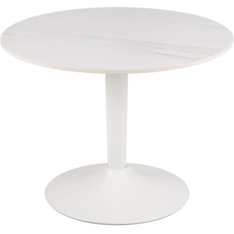 Hellin – Table basse ronde en céramique et métal D60 – Design moderne – Plateau en céramique blanche – Pied central en métal – Hauteur 45cm