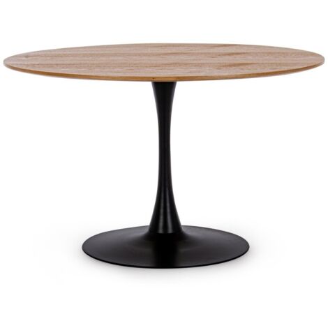 Hellin – Table de salle à manger en bois et acier – Diamètre Ø120 cm – Hauteur 75 cm – Base en acier enduit de poudre – Revêtement MDF