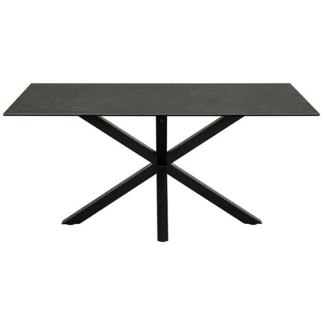 Hellin – Table de salle à manger rectangulaire 6 places L160 en céramique – Piétement en métal noir – Résistante aux éraflures – Design moderne