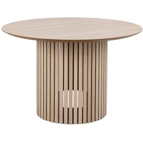 Hellin – Table à manger ronde Ø120 cm – Placage chêne huilé pigmenté blanc – Capacité 6 convives – Assemblage nécessaire