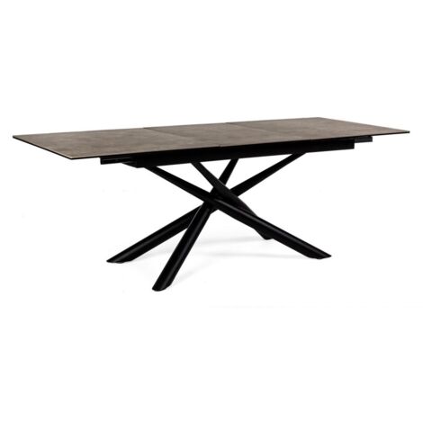Hellin – Table extensible 160-220x90 cm – Plateau céramique marron marbré – Pieds en acier époxy – Pour 6 à 8 personnes