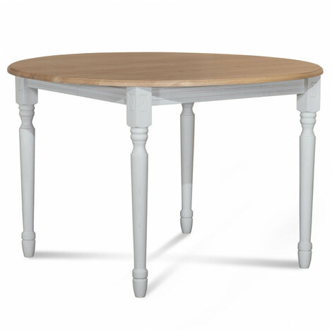 Hellin – Table extensible ronde en chêne massif D105 – 1 allonge centrale de 40 cm – Pieds tournés – Accueille jusqu'à 10 personnes