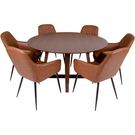 Hello Salle à manger, 1 table à manger et 6 chaises, décor brun et noyer.