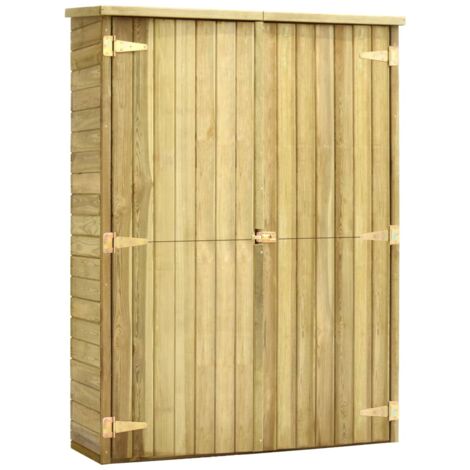 Helloshop26 – Abri de jardin en pin imprégné 123 x 50 x 171 cm – Double porte verrouillable – 4 étagères pour outils – Toit en feutre d'asphalte