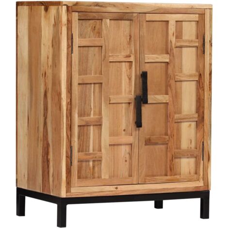 Helloshop26 – Buffet en bois d'acacia massif 76 cm – 2 portes – Base en acier enduit de poudre – Surface polie et laquée