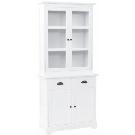 Helloshop26 – Vaisselier 4 portes en MDF et bois de pin 180 cm – Rangement élégant pour salon – Portes vitrées pour exposition