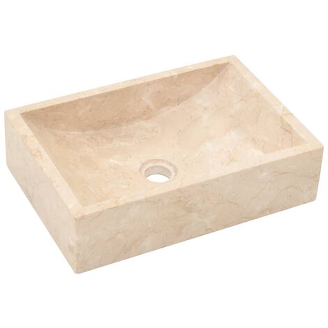 Helloshop26 – Évier lavabo salle de bain 45 x 30 cm en marbre crème – Vasque à poser – Dimensions compactes pour petits espaces – Facile à nettoyer