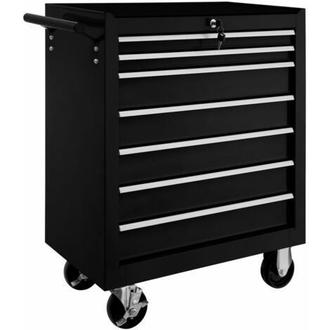 Helloshop26 – Servante d'atelier roulante 7 tiroirs noir – Acier revêtu – Dimensions 69x33x79cm – Capacité 150kg – Pour professionnels