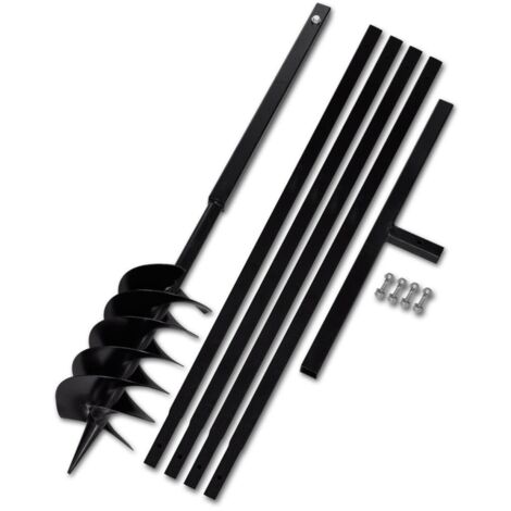 Helloshop26 – Tarière manuelle 150 mm – Acier super fort – Longueur totale 1 m – Rallonges 4 x 1 m pour trous profonds – Poignée ergonomique