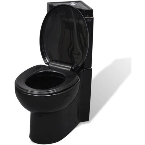 Helloshop26 – Toilette d'angle céramique noire – Cuvette avec abattant à fermeture douce – Dimensions 37 x 68 x 79 cm – Double chasse 3/6 L