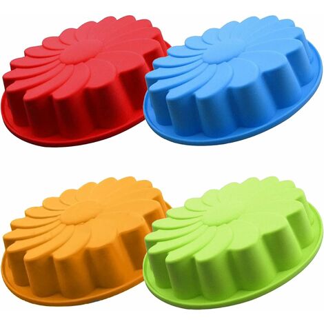 Héloise 4PCS Moule à Gâteau en Silicone Anti-adhésif Rond Moulle en Forme de Fleur de Gâteau pour Fête d'anniversaire Artisanale