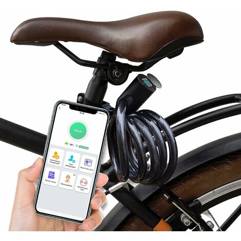 Héloise Antivol de vélo avec empreintes digitales, câble étanche portable avec porte-cadenas pour vélo, Smart Lock avec 20 empreintes digitales, antivol en fil d'acier de 12 mm (noir)