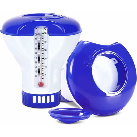 Héloise Diffuseur de Chlore Flottant, 5 Centimètre Doseur Chlorinateur Piscine avec thermomètre et évent, Flotteur Distributeur Chlore pour Piscine, Bain à remous, Spa, 2Pcs