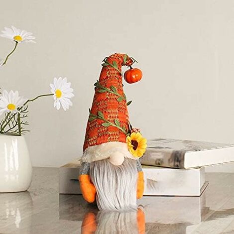 Héloise GNOME de Thanksgiving d'automne, décor de poupée de GNOME de Tournesol, Ornement de GNOME de Citrouille de poupée d'elfe en Peluche Rustique Fait à la Main (A)