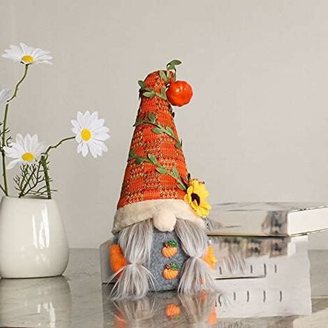 Héloise GNOME de Thanksgiving d'automne, décor de poupée de GNOME de Tournesol, Ornement de GNOME de Citrouille de poupée d'elfe en Peluche Rustique Fait à la Main (B)